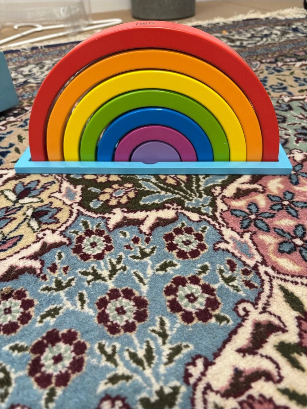 Rainbow Puzzle Stack & Learn Wooden Arch Set - Blue Box